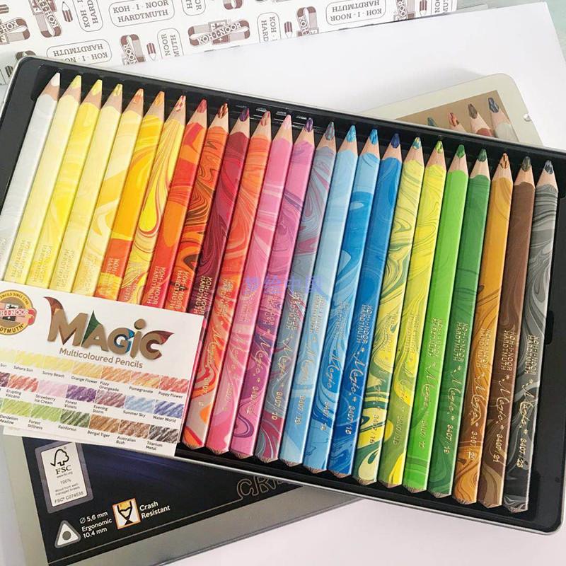 Czech Imported Cool Joy Magic Color Pencil Painted Three-in-one Rainbow Pencil Iron Case 24 Color Pencil