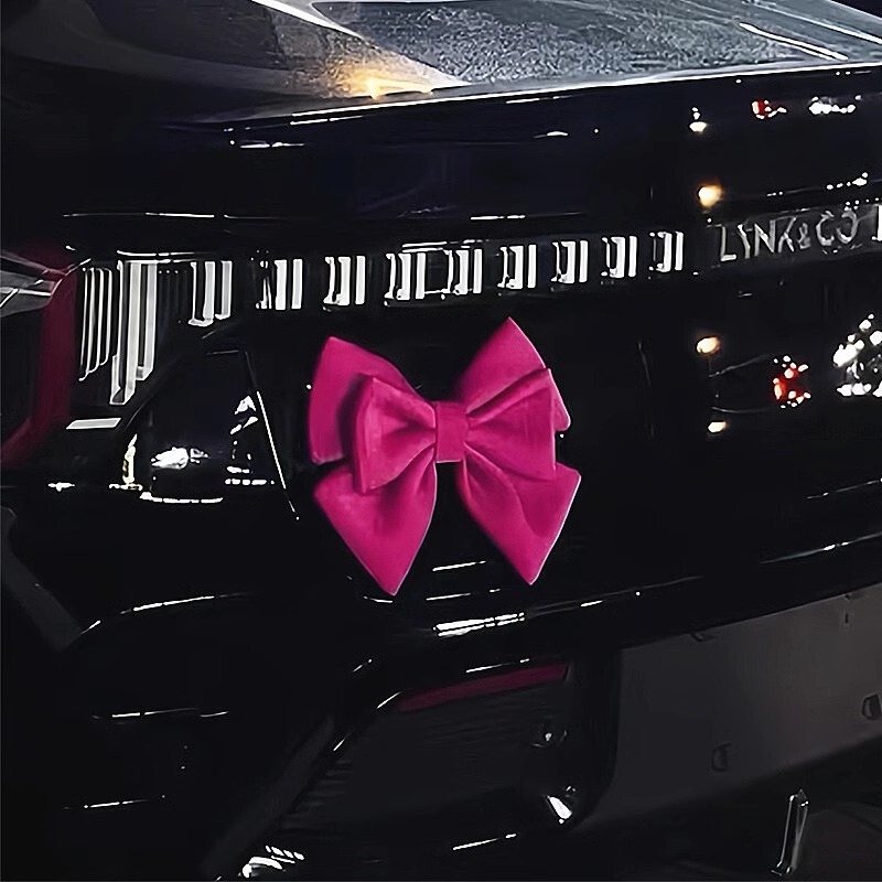 Car Bow Decoration Sticker Ornament for Girls, Car Rear Trunk Hanging Accessory, High-End Exterior Accessory for Tesla, Pink