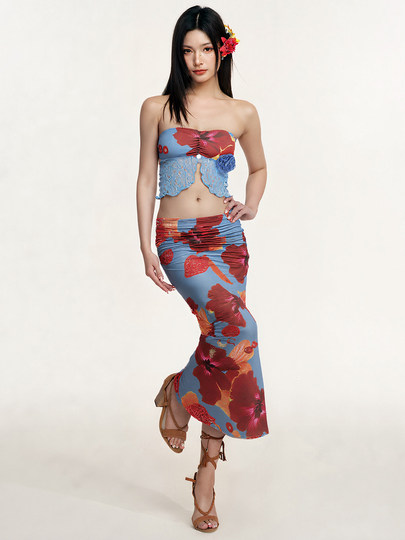 Pinkup粉叛泳衣女辣妹性感长裙度假分体显瘦三件套温泉度假比基尼