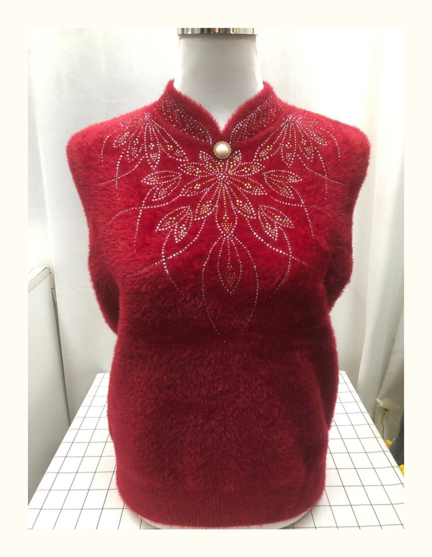 Очень большой демисезонный бархатный базовый приятный телу свитер, большой размер, увеличенная толщина, высокий воротник, для среднего возраста, свободный крой            