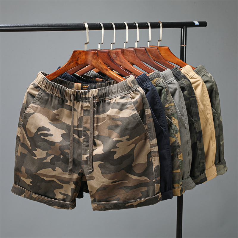 American Classic Men's Jogging Shorts, Pure Cotton Loose Three-Quarter Pants for Sports and Running, Camouflage Multi-Color with Drawstring Waist