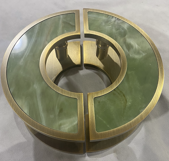 Chinese-style inlaid jade door handle yellow bronze frame inlaid jade semi-circular bronze wooden door cabinet door handle