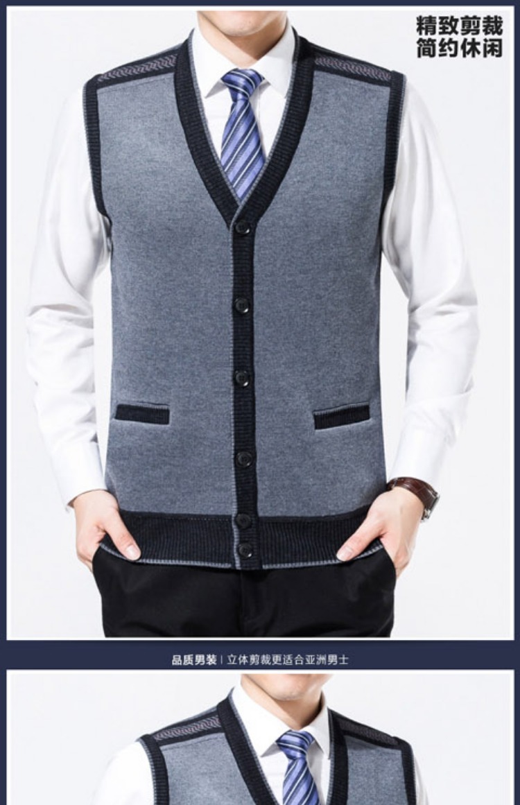 Mùa thu và mùa đông nam trung niên cộng với nhung dày ấm áp đan tay áo len vest vest cha len áo len khoác mỏng