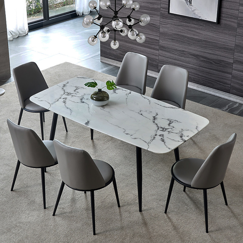 Natural marble dining table modern minimalist household small apartment dining table and chair combination rectangular home black and white