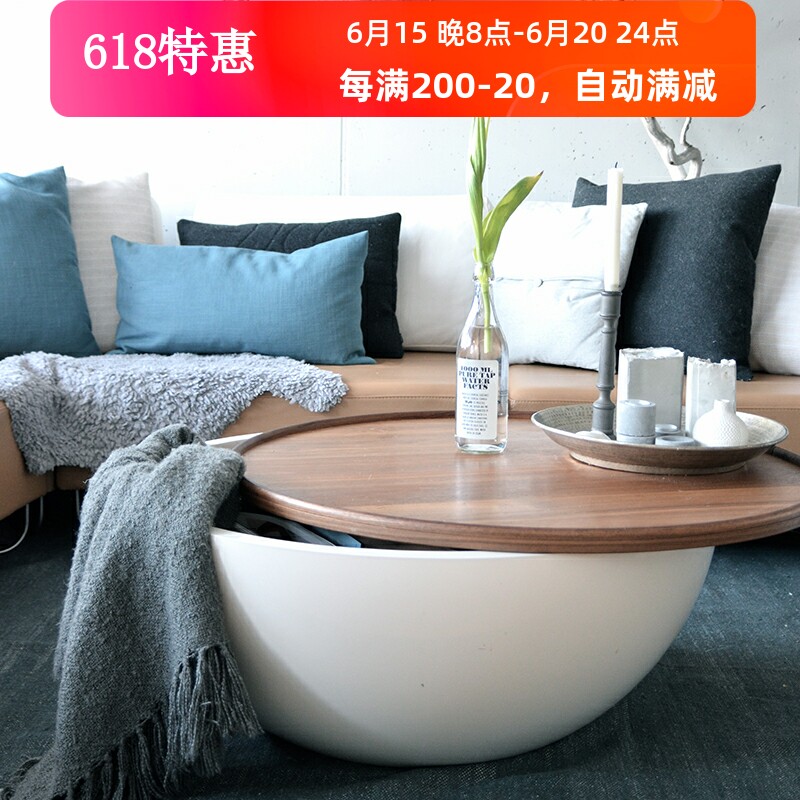 Modern minimalist baking lacquered round small family type storage tea table creative multifunctional tempered glass large bowl