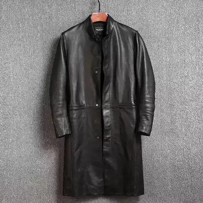 New Japanese niche men's clothing without water-dyed head layer sheepskin long version slim leather windbreaker leather leather spring and autumn