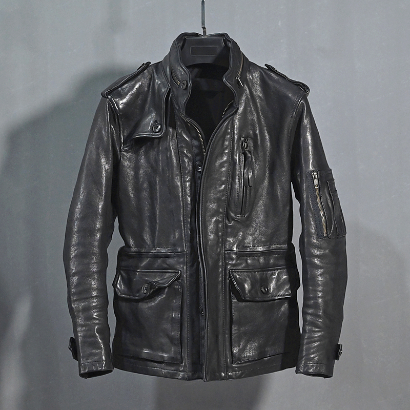 Retro Currents Small Crowd Men's Clothing Washed Old Chemical Plant Tanning Head Layer Sheep Leather Sashimi Version M65 Jacket Genuine Leather Leather Clothing