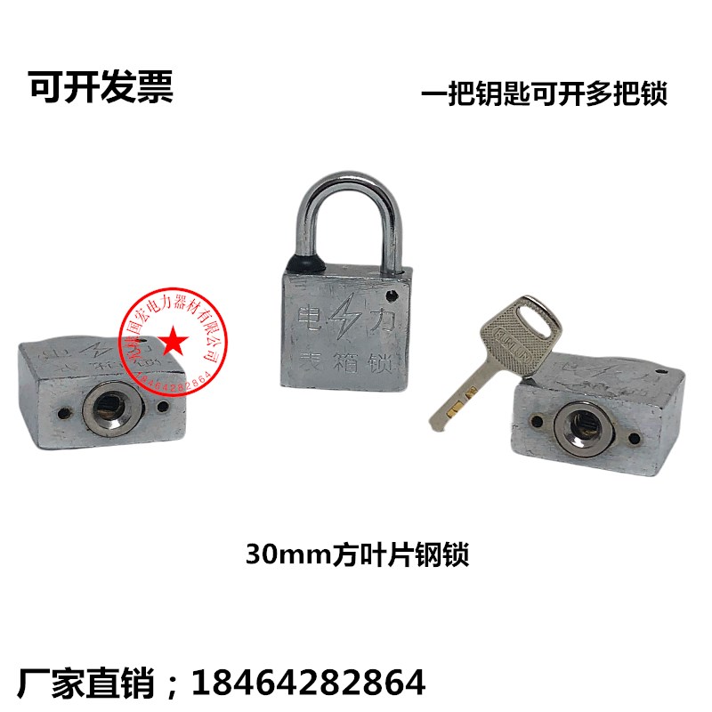 Power lock 30mm square blade steel lock through and open power meter box lock Waterproof anti-rust lock Internet cafe main shell lock