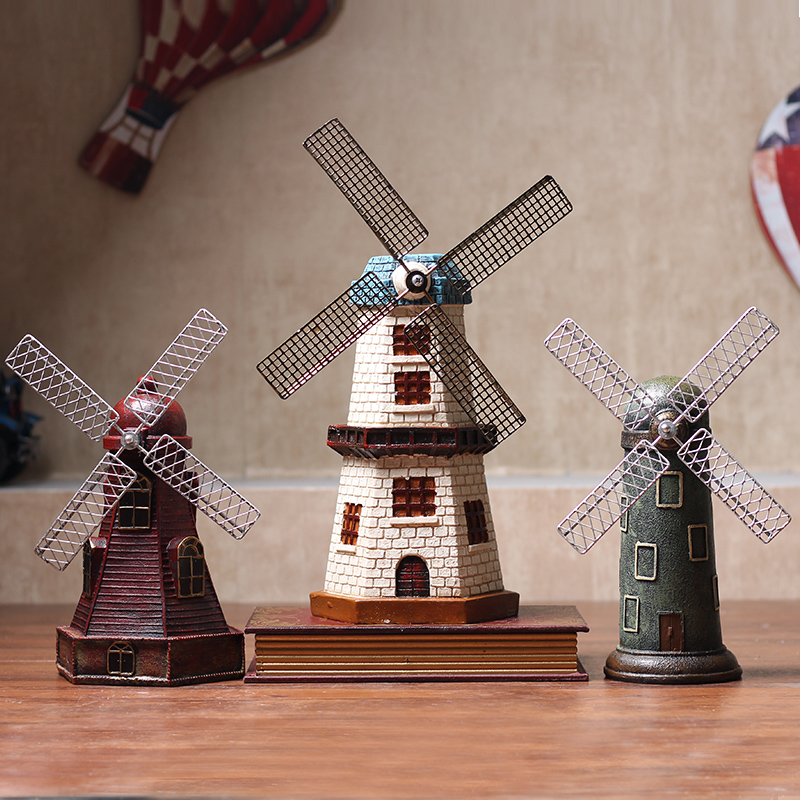 Retro Dutch windmill rotating model craft decoration Living room TV cabinet Wine cabinet decoration Creative knickknacks