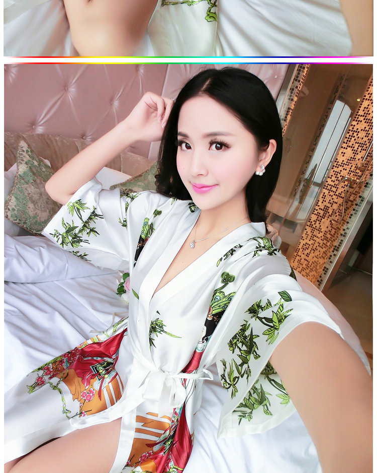 Mùa hè ngắn tay đồ ngủ lụa của phụ nữ sexy áo ngủ một mảnh nightdress cổ điển kimono ren áo choàng tắm đẹp dịch vụ nhà