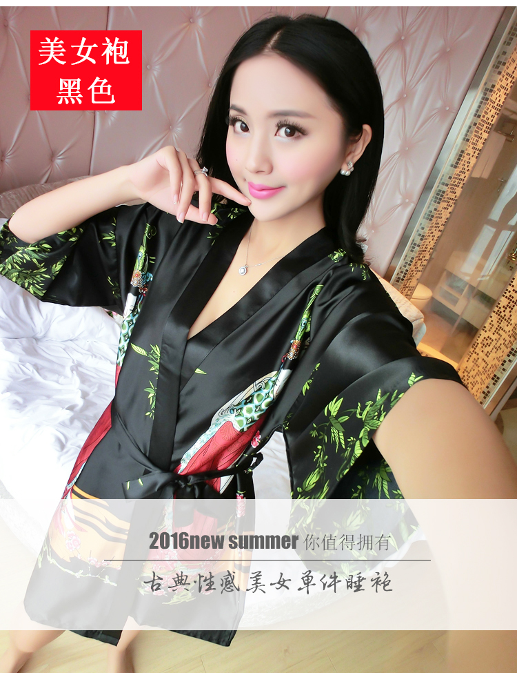 Mùa hè ngắn tay đồ ngủ lụa của phụ nữ sexy áo ngủ một mảnh nightdress cổ điển kimono ren áo choàng tắm đẹp dịch vụ nhà