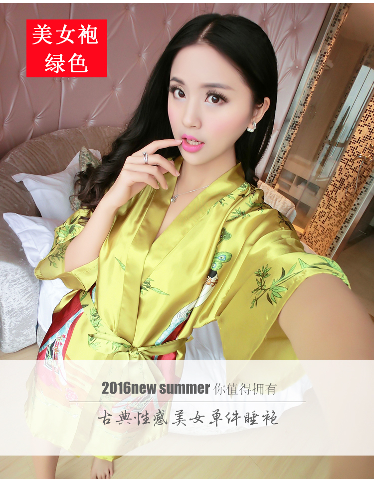 Mùa hè ngắn tay đồ ngủ lụa của phụ nữ sexy áo ngủ một mảnh nightdress cổ điển kimono ren áo choàng tắm đẹp dịch vụ nhà