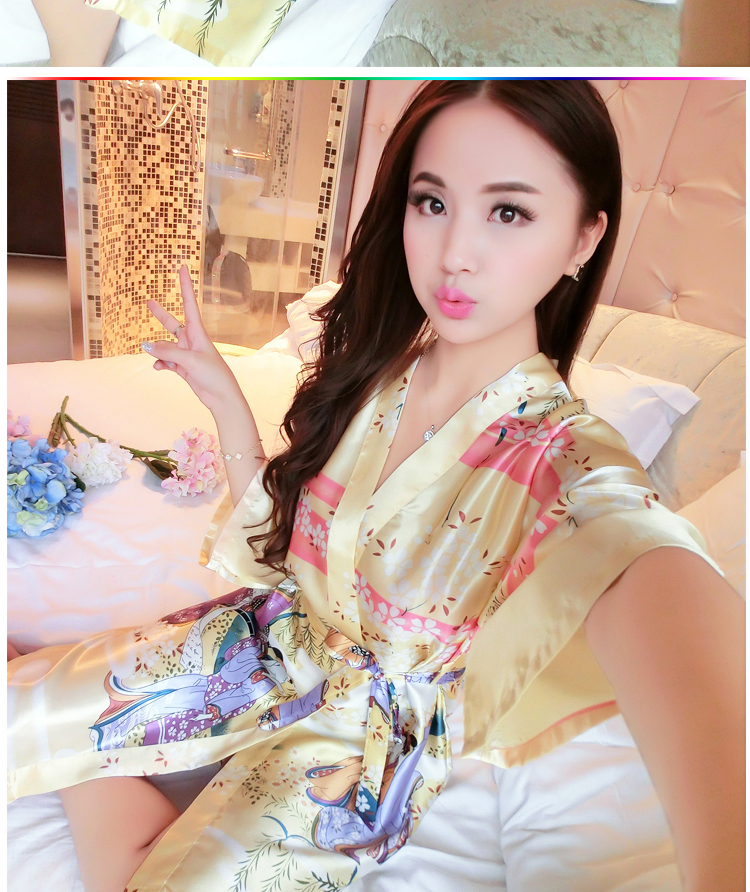 Mùa hè ngắn tay đồ ngủ lụa của phụ nữ sexy áo ngủ một mảnh nightdress cổ điển kimono ren áo choàng tắm đẹp dịch vụ nhà