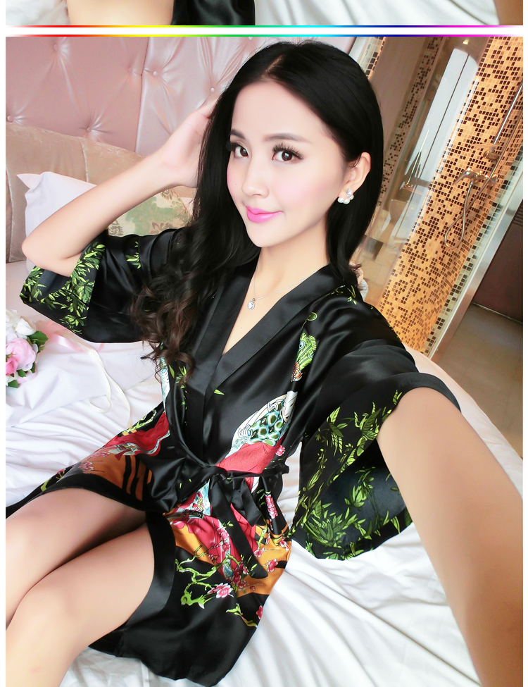 Mùa hè ngắn tay đồ ngủ lụa của phụ nữ sexy áo ngủ một mảnh nightdress cổ điển kimono ren áo choàng tắm đẹp dịch vụ nhà