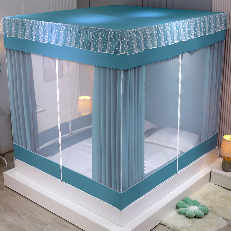 Sitting Bed Type Home Totally Enclosed Pull Chain Mongolian Bag Mosquito Net Bed Curtain Integrated Anti-Fall encryption Anti-dust top hood shading