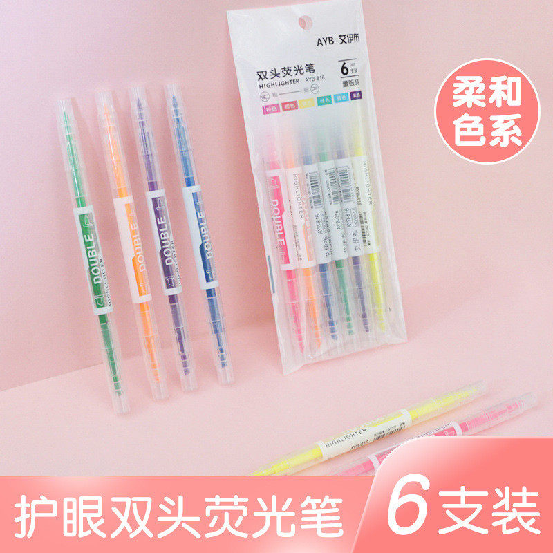 Children Color Fluorescent Marker Pen Double Head Large Capacity Mark Pen Students with Water Colour Pen Classroom Key notes