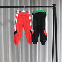 2021 autumn and winter new boys and girls Korean version plus velvet warm bunches children Sports color casual stitching trousers