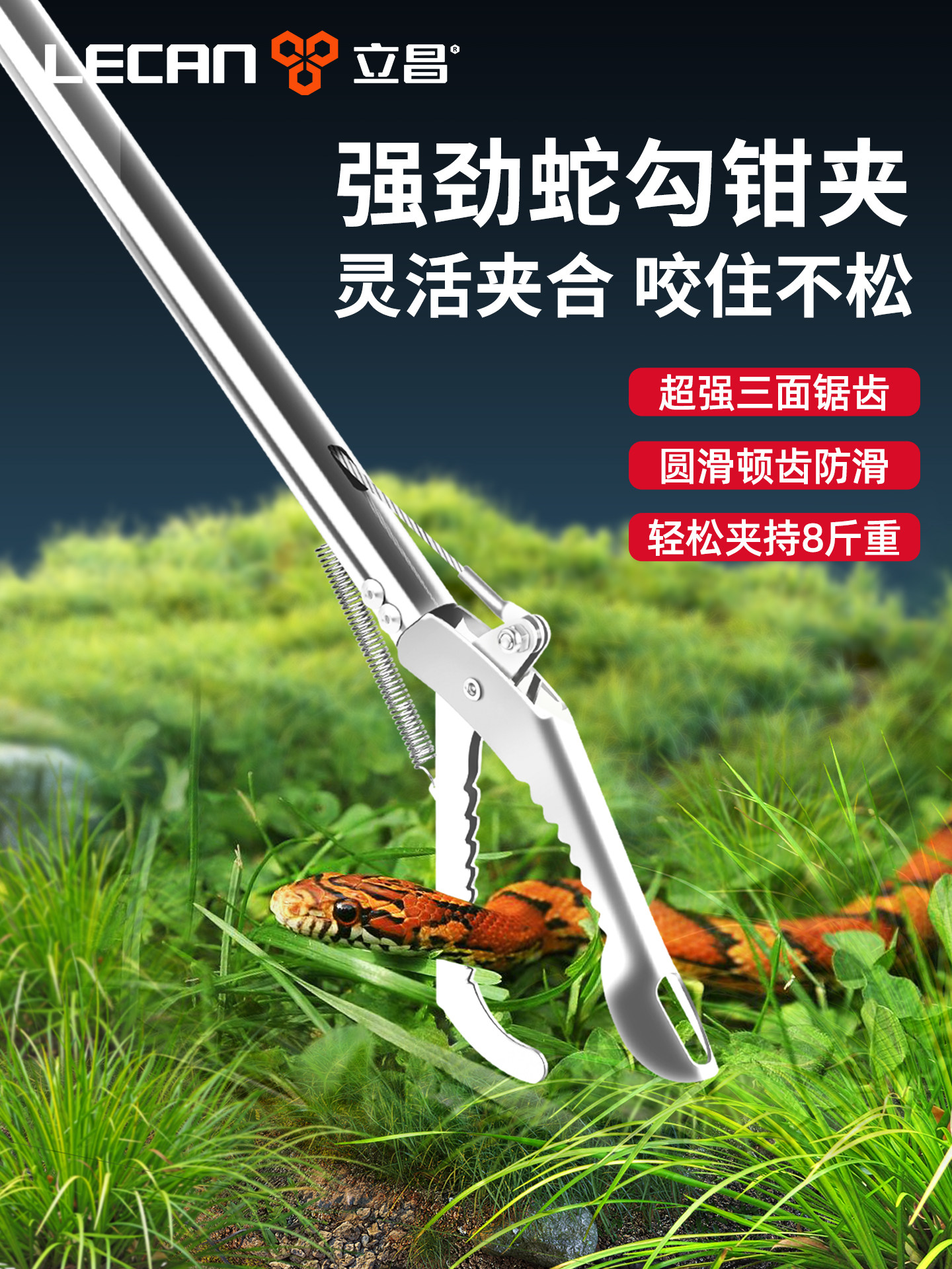 Specialized Stainless Steel Tool for Catching Eels and Snakes: a Telescopic Grabber with a Snake-Catching Hook and Glasses-Shaped Design