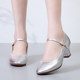 Chaussures de danse à bout rond gris argenté, chaussures de danse carrées en cuir souple, chaussures en cuir de danse de salon à talons hauts de printemps et d'automne, chaussures de danse à talons argentés