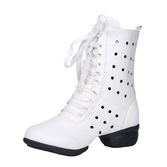 头层牛皮民族风中跟水兵舞短靴镂空洞洞鞋2025新款高帮舞蹈马丁靴