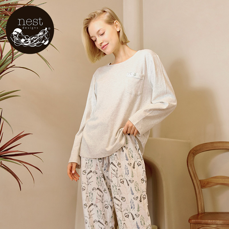 Nest Designs Homewear Set Cotton Autumn Women's Confinement Clothes Long Sleeves Long Pants Pajamas Casual
