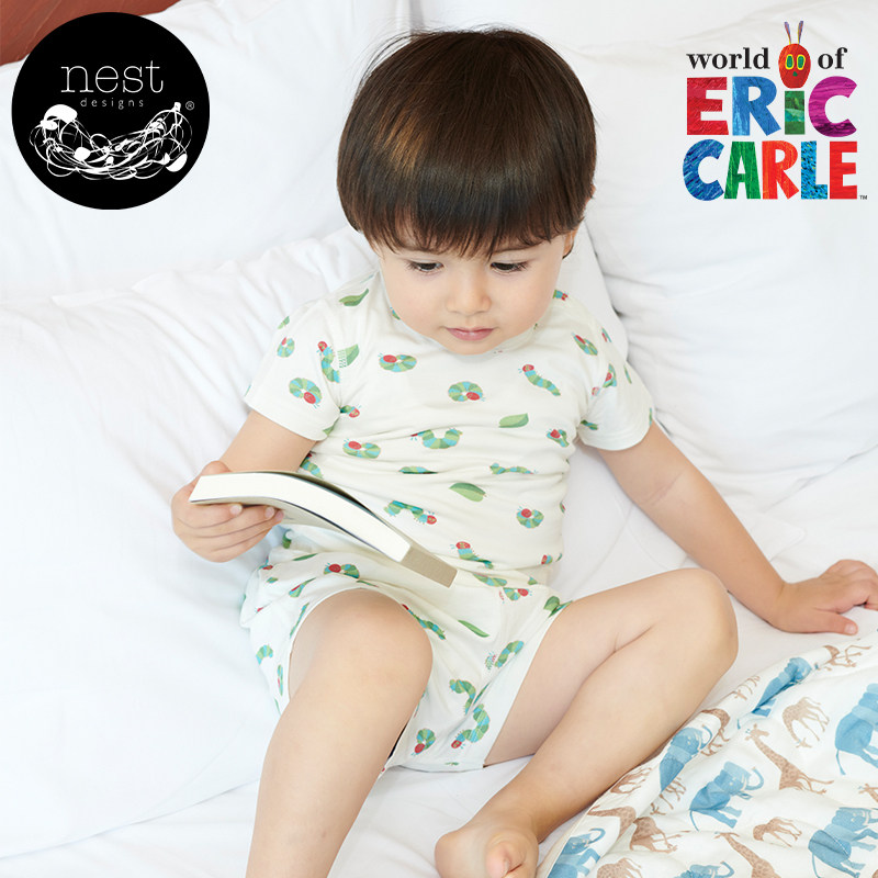 Eric Carle joint series avocado short-sleeved children's home clothes set summer baby casual pajamas thin