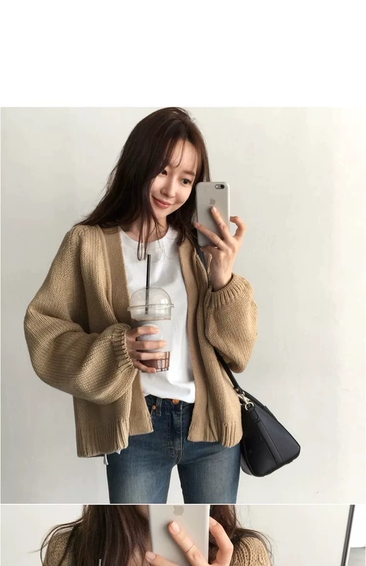 Mùa thu và mùa đông phiên bản mới của Hàn Quốc áo len ngắn màu rắn hoang dã áo len ngắn bên ngoài áo len nữ gió lười áo len thủy triều - Đan Cardigan shop quần áo nữ