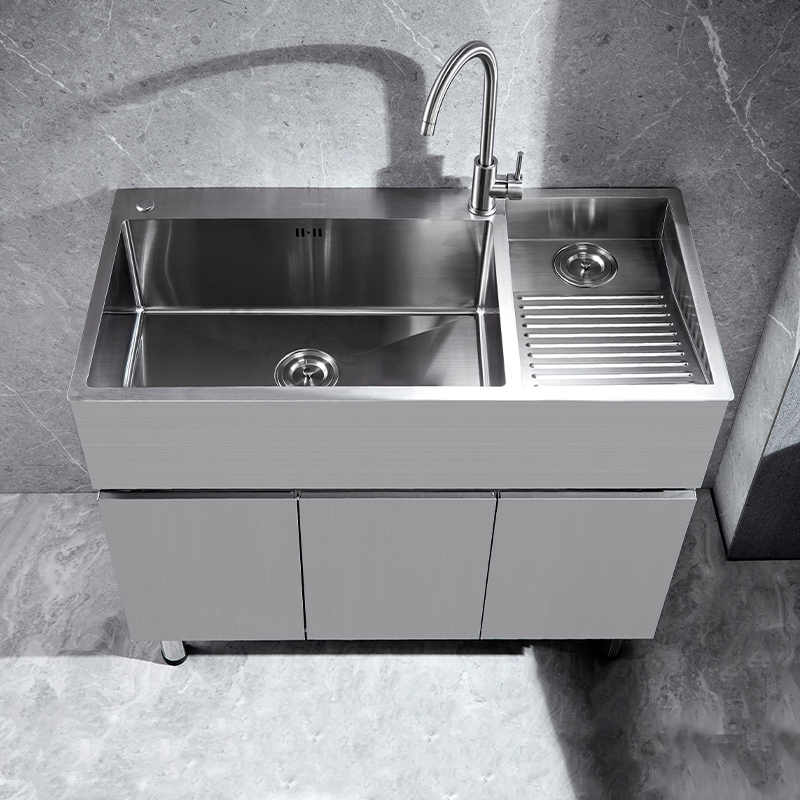 Stainless Steel Laundry Cabinet 304 Sink Cabinet Laundry Sink Washbasin Handwashing Station with Washboard Bathroom Cabinet Floor-Standing