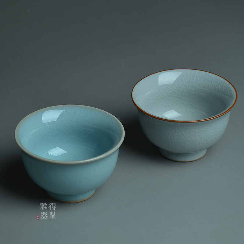 汝窯天青釉月白壓手杯得閒雅器情侶對杯中式宮廷風格茶具