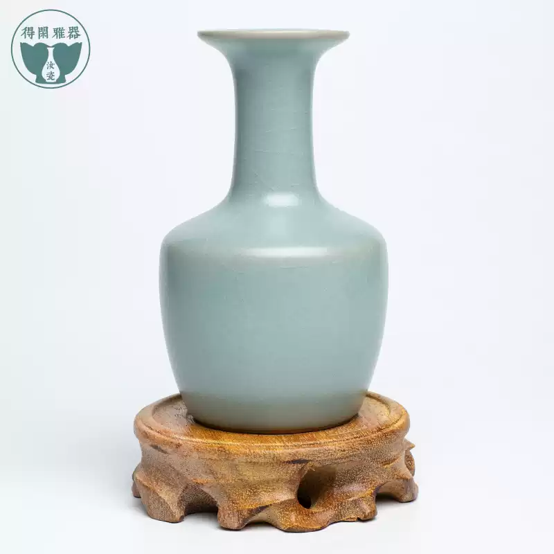 中国 青釉 青瓷 花瓶 青磁 花器 瓷器 花入 官 原产地汝瓷天青釉玉壶春瓶花瓶摆件陶瓷汝窑花器青瓷家居中式禅意-淘宝