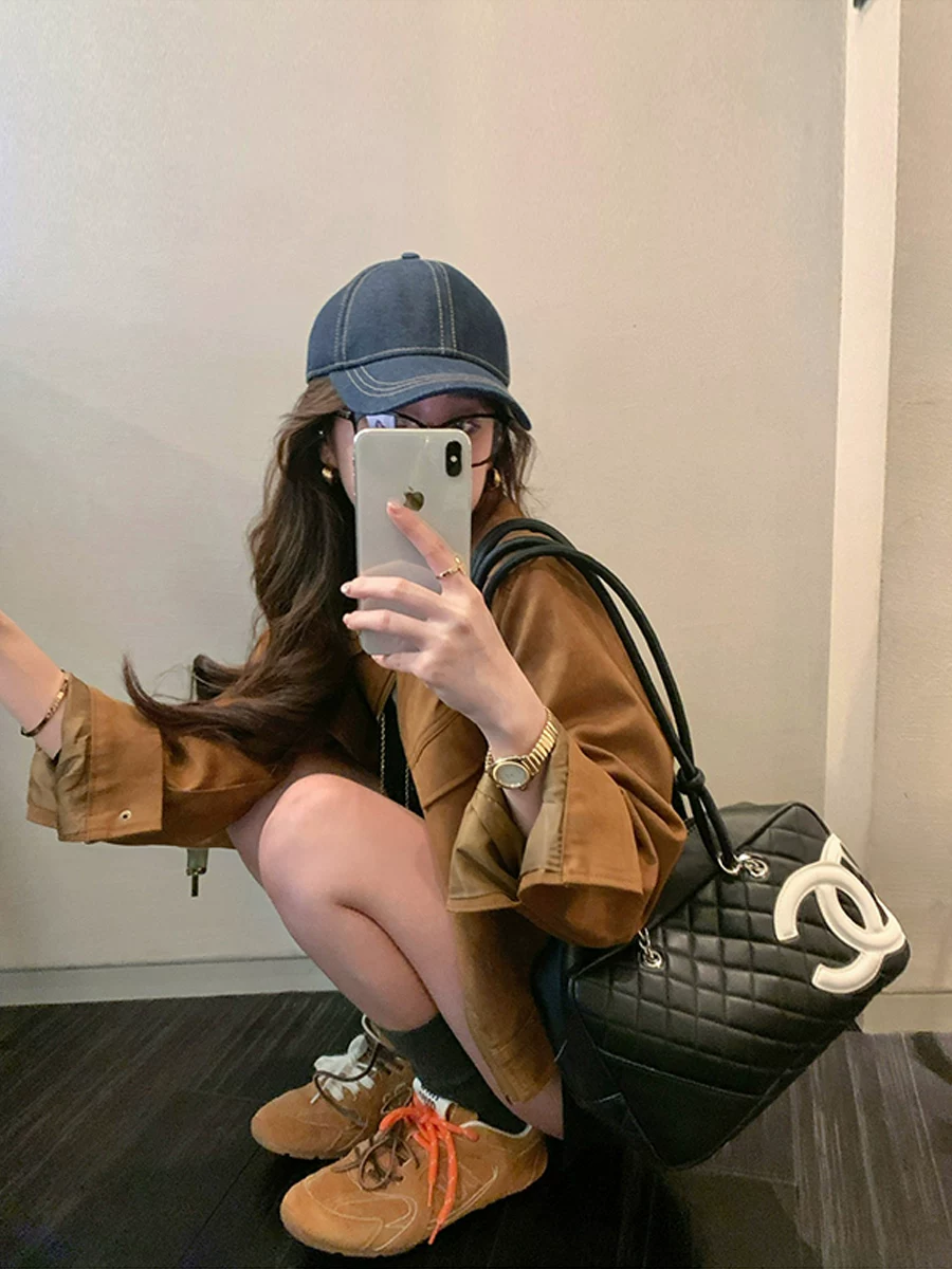 Короткая бархатная коричневая осенняя куртка с круглым воротником, oversize