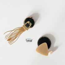 Original handmade Korean fashion geometric brooch elegant pearl plated 18K gold tassel corsage female suit pin buckle