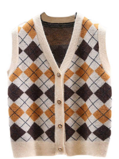 Authentic Gejia women's vest 2025 new autumn and winter layered loose wool knitted cardigan vest vest