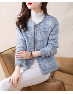 Authentic Gejia New 2026 Spring and Autumn French-Style Blue Tweed Cardigan with a High-End Feel for Women