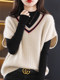 Genuine Gejia Women's Clothing 2025 New Autumn and Winter Contrast Color Bat Sleeve Loose Wool Knitted Waistcoat Vest for Women