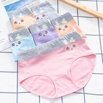 4 panties female cotton antibacterial students Middle waist girl Korean cute large size junior high school girl students