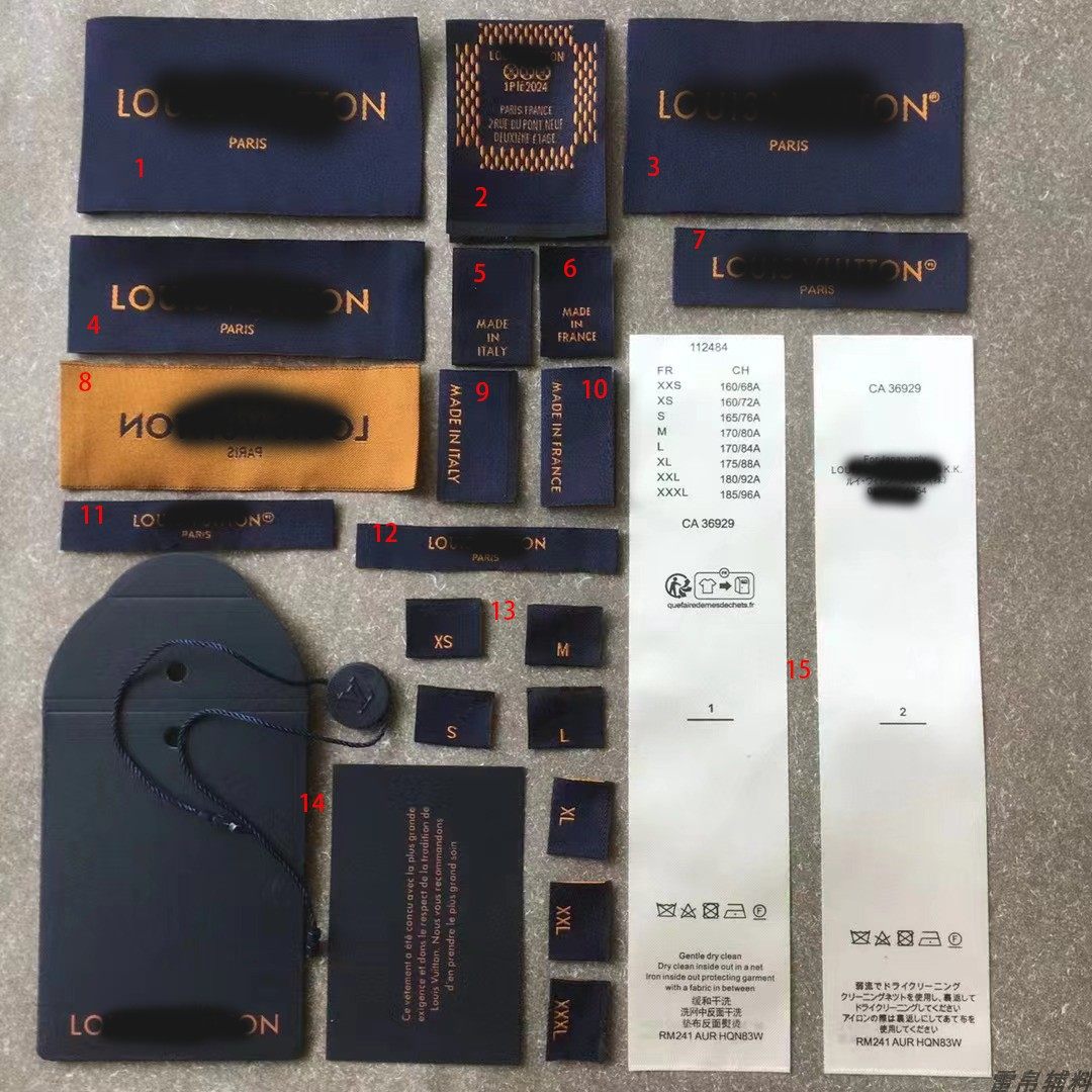 Lブランドのルイ・ヴィトンのハングタグ、タグ、メインラベル、商標、サイズ、原産地、地理的表示、印刷ラベル、織りラベル、高級ブランド、在庫あり。