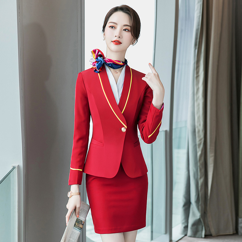 South Air Stewardess Uniformed Hotel Front Desk Work Suit Professional Suit Vests Four Pieces Beauty Division Ladies Fall