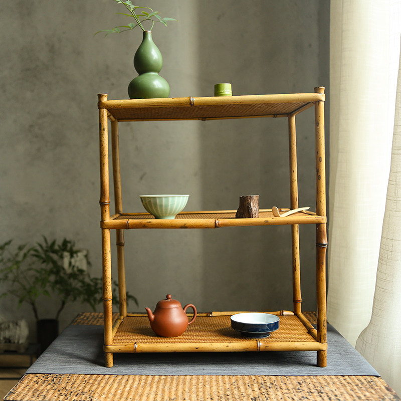 Bamboo Tea Shed Bou Ancient Rack Tea Utensils Cup Shelf Tea Passage Tea Set Tea House Shelf Tea Cake Rack Tea Shelving Tea Cake Rack