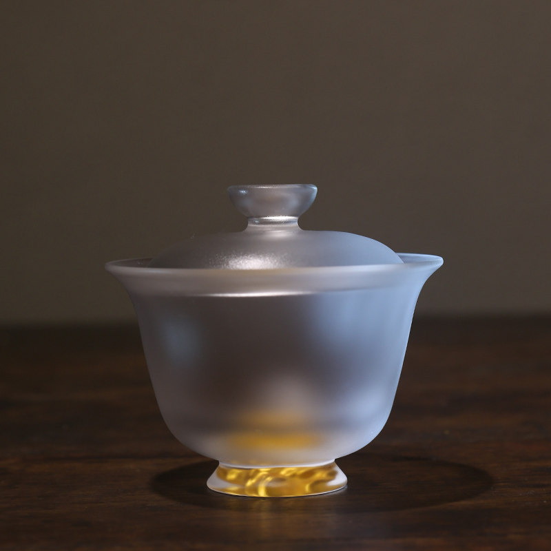 Gold Mountain cover bowl tea cup cover cup tea bowl crown jade flow light glazed handmade tea Kung tea Kung Fu tea set Three only bowls