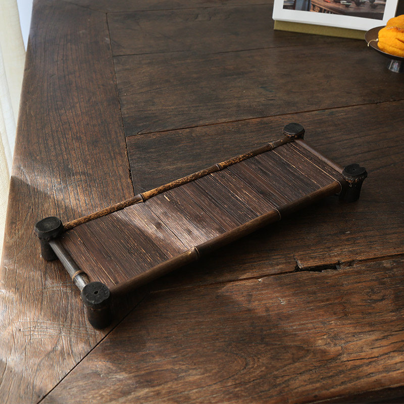 Gengyun Literati tea cup holder Single-layer cup holder Bamboo cup holder Tea cup holder Bamboo woven tea set shelf Pot holder