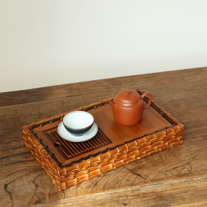 Bamboo whip tea tray Tea tray Pot holder can hold water Mini dry bubble table Portable tea tray Japanese tea set