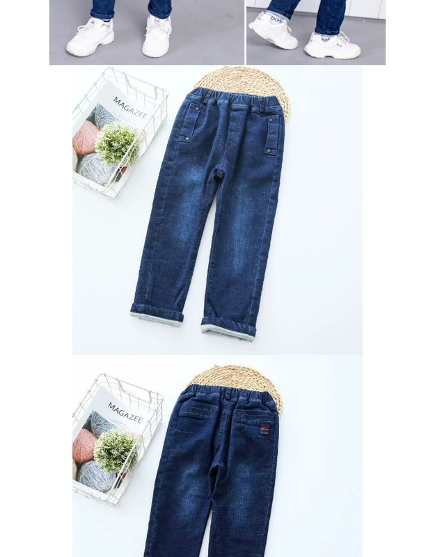 Mùa thu và mùa đông quần trẻ em cotton thun hai lớp quần bé trai dày hai lớp với quần dài thấm mồ hôi