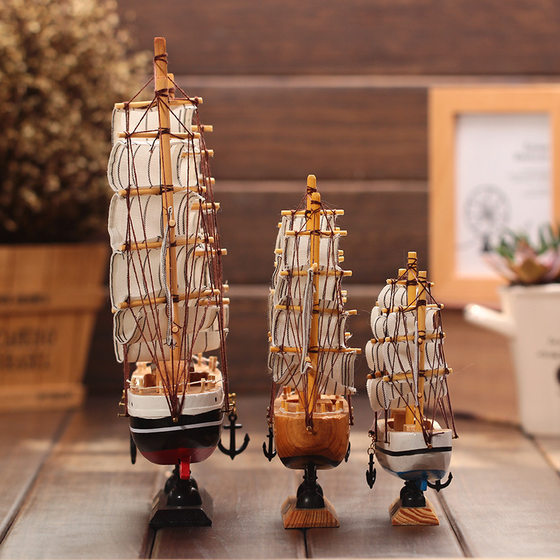 Mediterranean sailing boat 14-50cm model decoration simulation solid wood boat decoration smooth sailing wooden craft boat