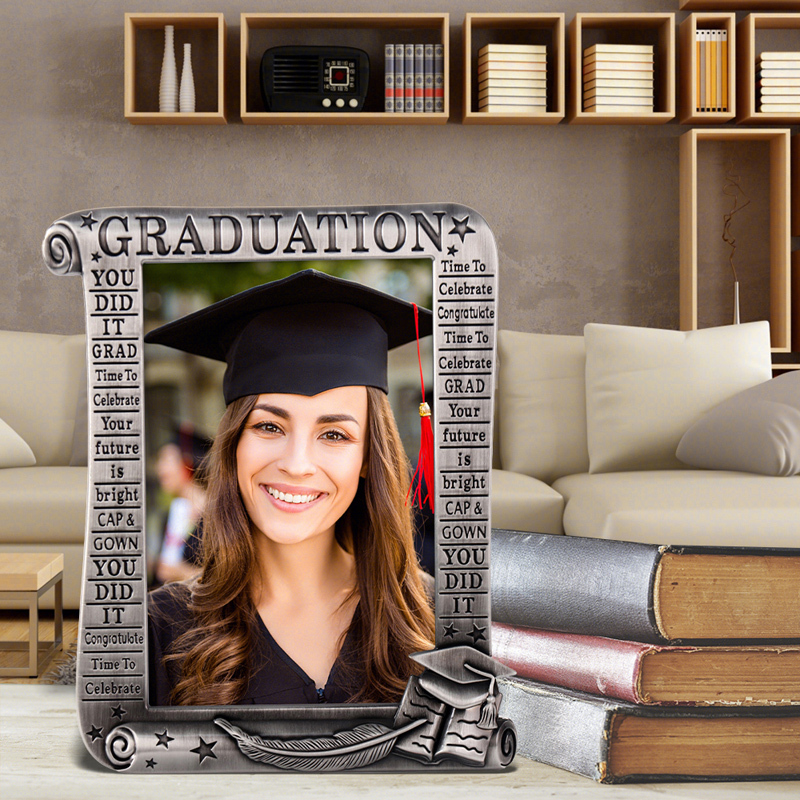 Lasody European-Style 6inch Metal Rectangular Photo Frame Display Stand Graduation Gift for Classmates and Teachers with a High-End Creative Feel