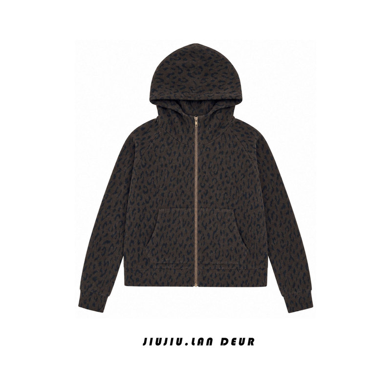 Achen【Autumn Story】Fashionable and Versatile Leopard Print Slim-Fit Hooded Jacket for Women
