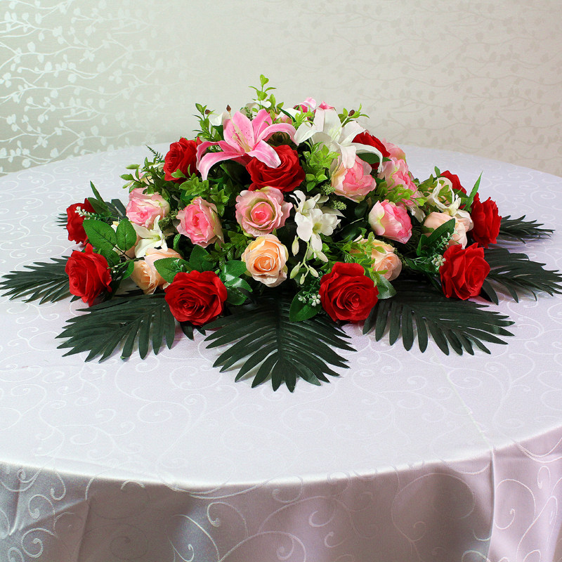 Hotel Table Flower Simulation Flowers Large Round Table Swing Flower Banquet Decoration Table Flower Table Flower Round Turntable Flowers Large Flower Arrangement