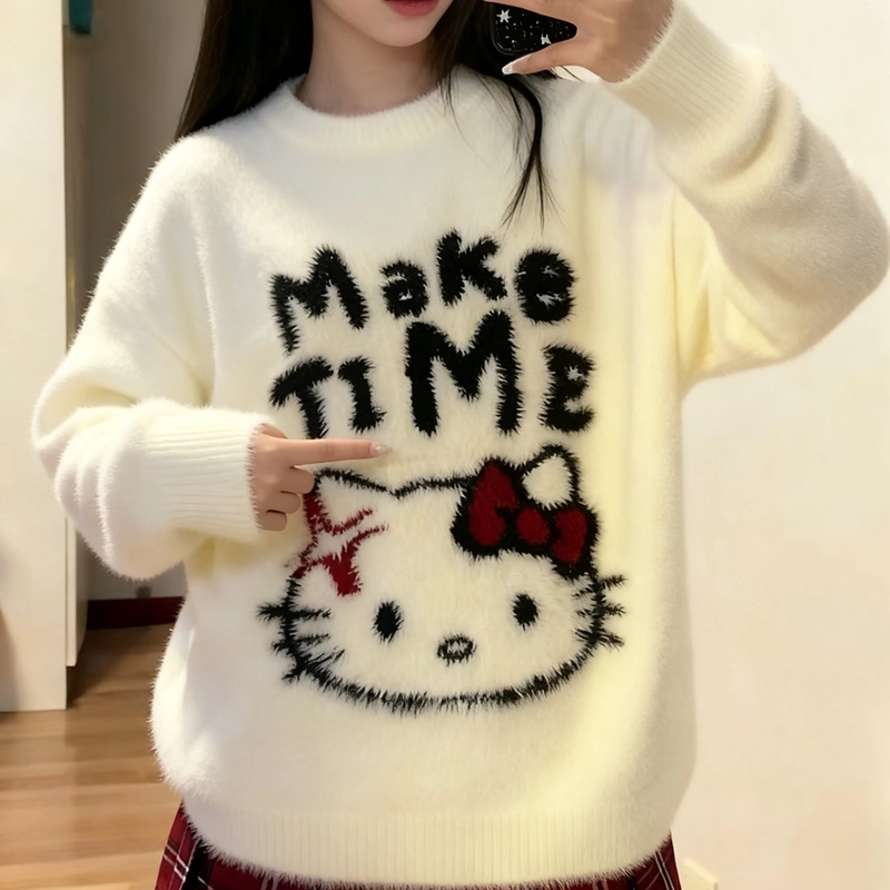 White Sweater for Women, Autumn and Winter, Loose and Lazy Style, Thick Knitwear for Older Girls, Warm Top for High School and Middle School Students White Sweater for Women, Autumn and Winter, Loose and Lazy Style, Thick Knitwear for Older Girls, Warm Top for High School and Middle School Students