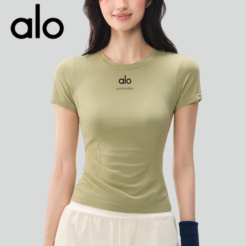 Aio Summer Yoga Wear Short-Sleeved Elastic Slim-Fitting Breathable Sports Top American-Style Pilates Casual Running Training T-Shirt
