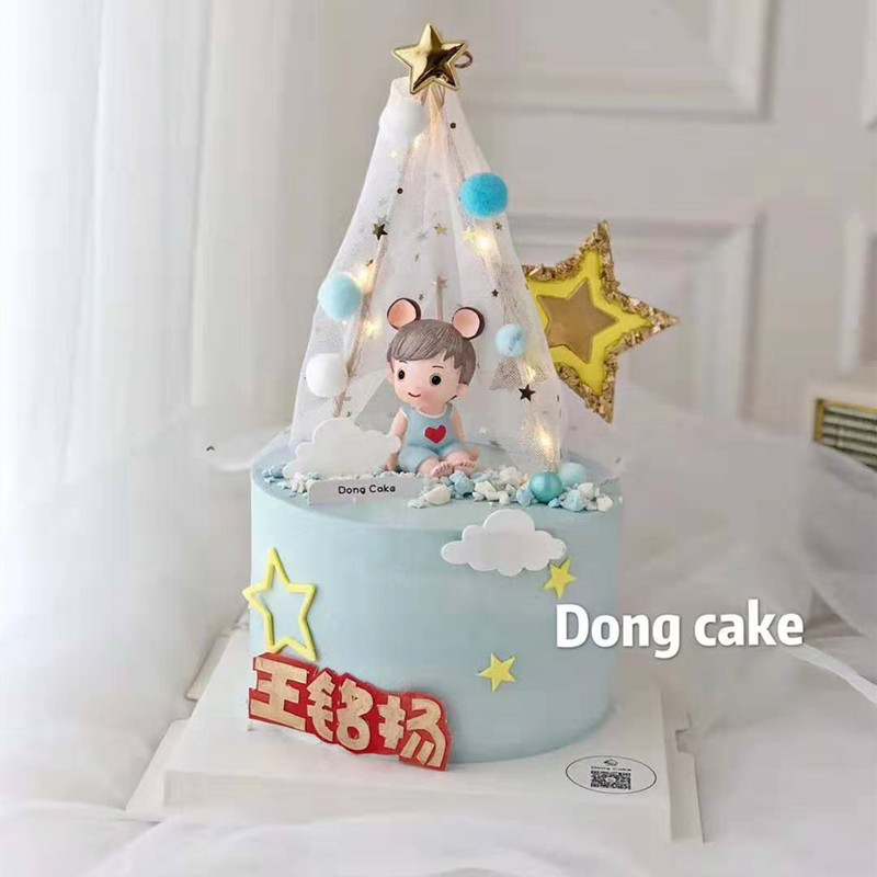 Baking cake decoration Alan Philharmonic doll decoration baby tent plug Pink blue hair ball card birthday dress up